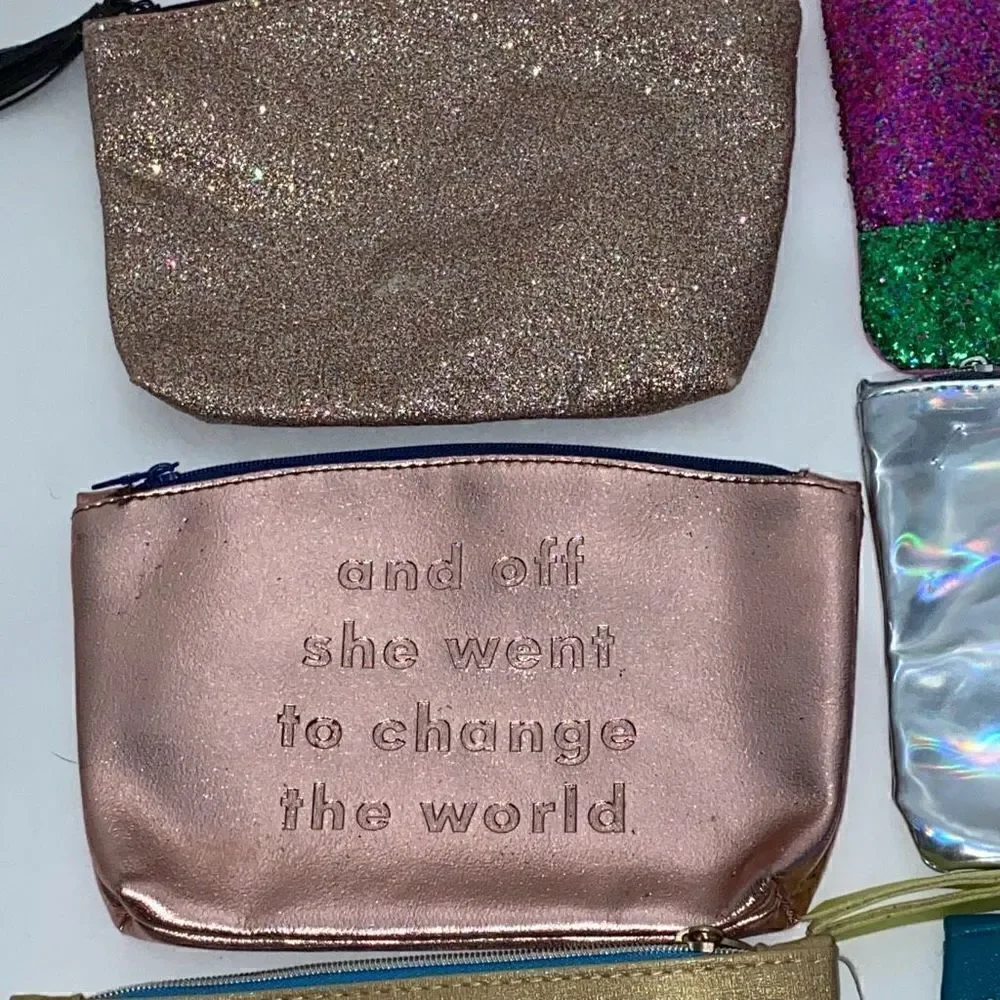 Ipsy Glam Bag Lot 6 Makeup Pouches Rose Gold Teal Studded Silver Holographic Set